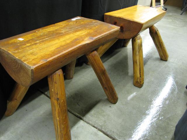 Appraisal: Five hickory benches with log legs and split log seats