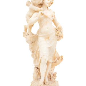 Appraisal: Adolfo Cipriani Italian - Woman and Cherub alabaster signed A