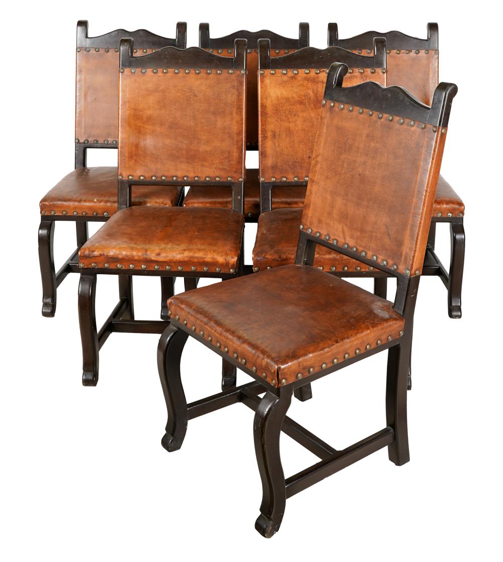 Appraisal: SET OF SIX SPANISH REVIVAL DINING CHAIRS th century covered