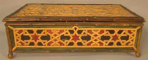 Appraisal: POLYCHROME PAINTED AND BAMBOO-MOUNTED BOX th century of rectangular form