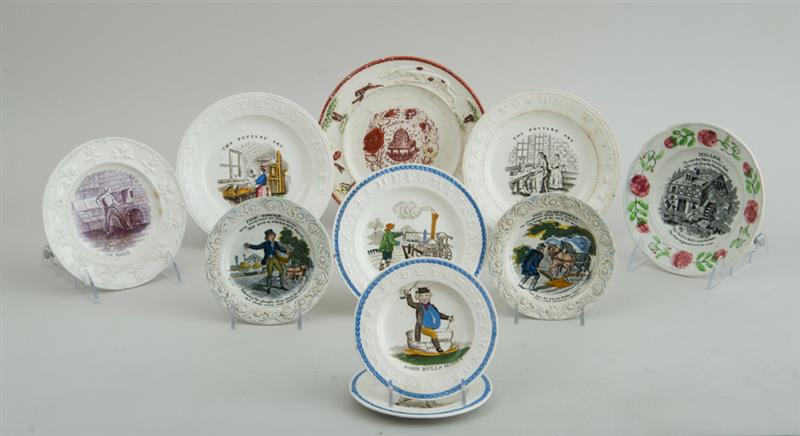 Appraisal: GROUP OF TEN TRANSFER-PRINTED CHILD'S PLATES Variously inscribed 'Industry Learn