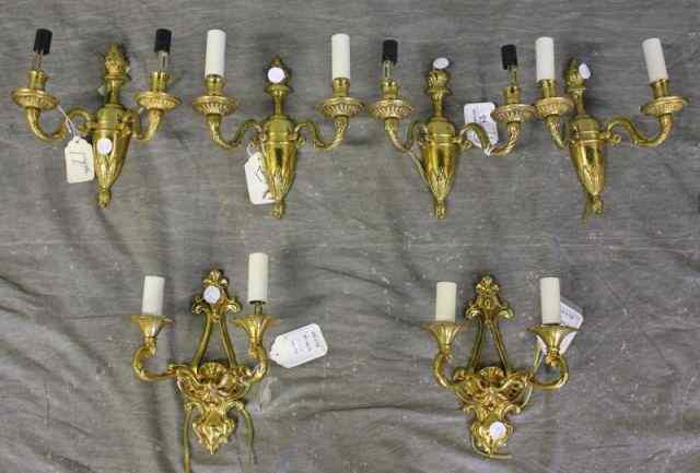 Appraisal: Reynaud Lighting Lot Includes a set of four brass two