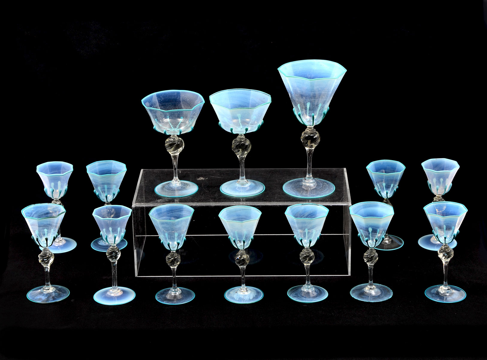 Appraisal: PC OPALESCENT VENETIAN GLASSES AND CORDIALS Comprising cordials Red wine