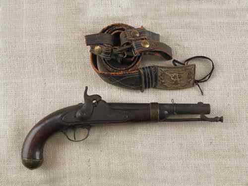 Appraisal: H Aston percussion pistol together with a post-Civil War brass