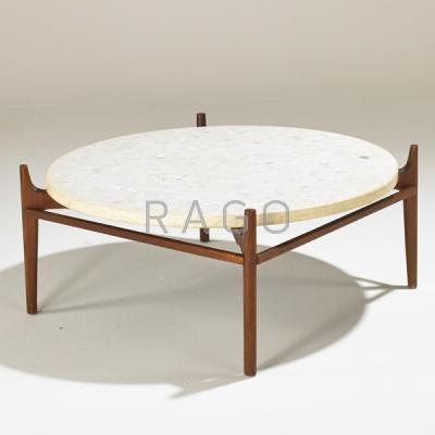 Appraisal: HARVEY PROBBER Coffee table USA s Terrazzo sculpted walnut x