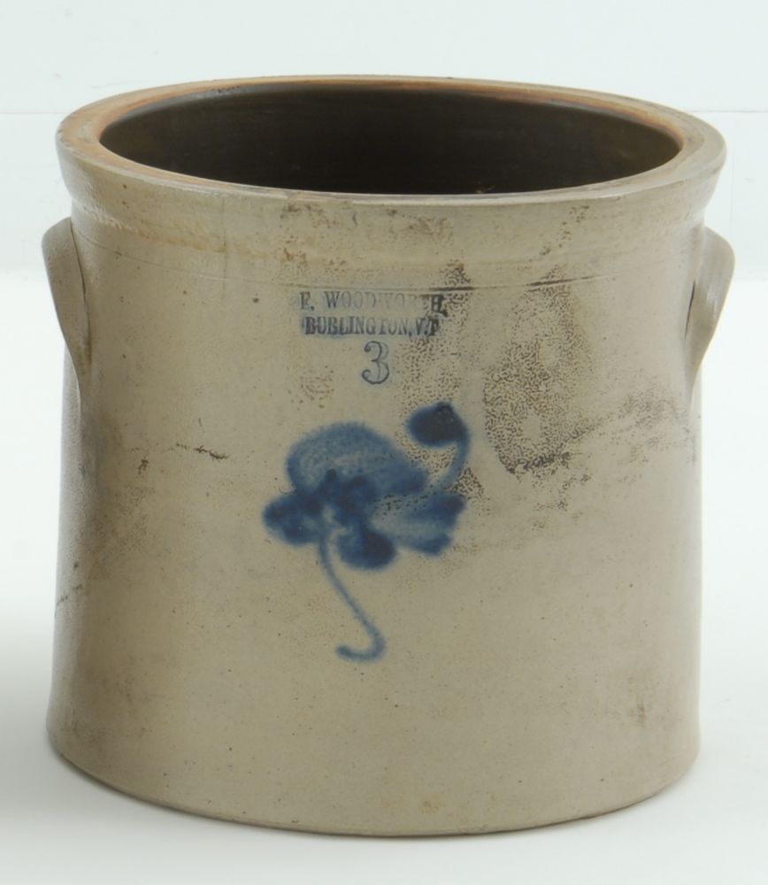 Appraisal: ANTIQUE AMERICAN THREE-GALLON STONEWARE CROCK th CenturyMarked E Woodworth Burlington