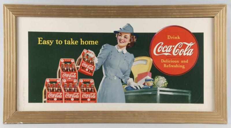 Appraisal: Large Coca-Cola Horizontal Poster Description In a nice later-made gold