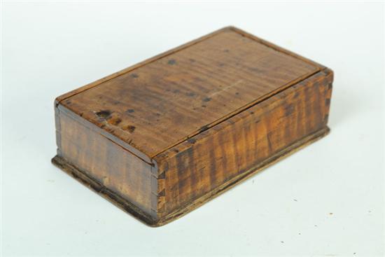 Appraisal: SLIDE-LID BOX American th century curly maple and walnut Dovetail