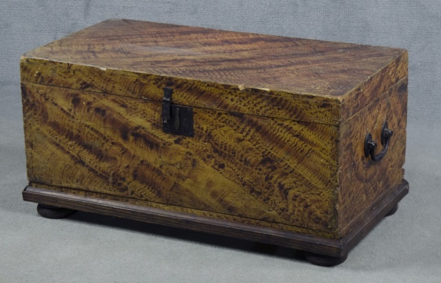 Appraisal: Faux Grain-Painted Chest on Stand th century Dovetailed construction Lift