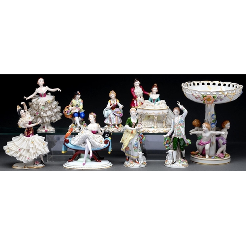 Appraisal: Two pairs of Sitzendorf and four other German porcelain figures