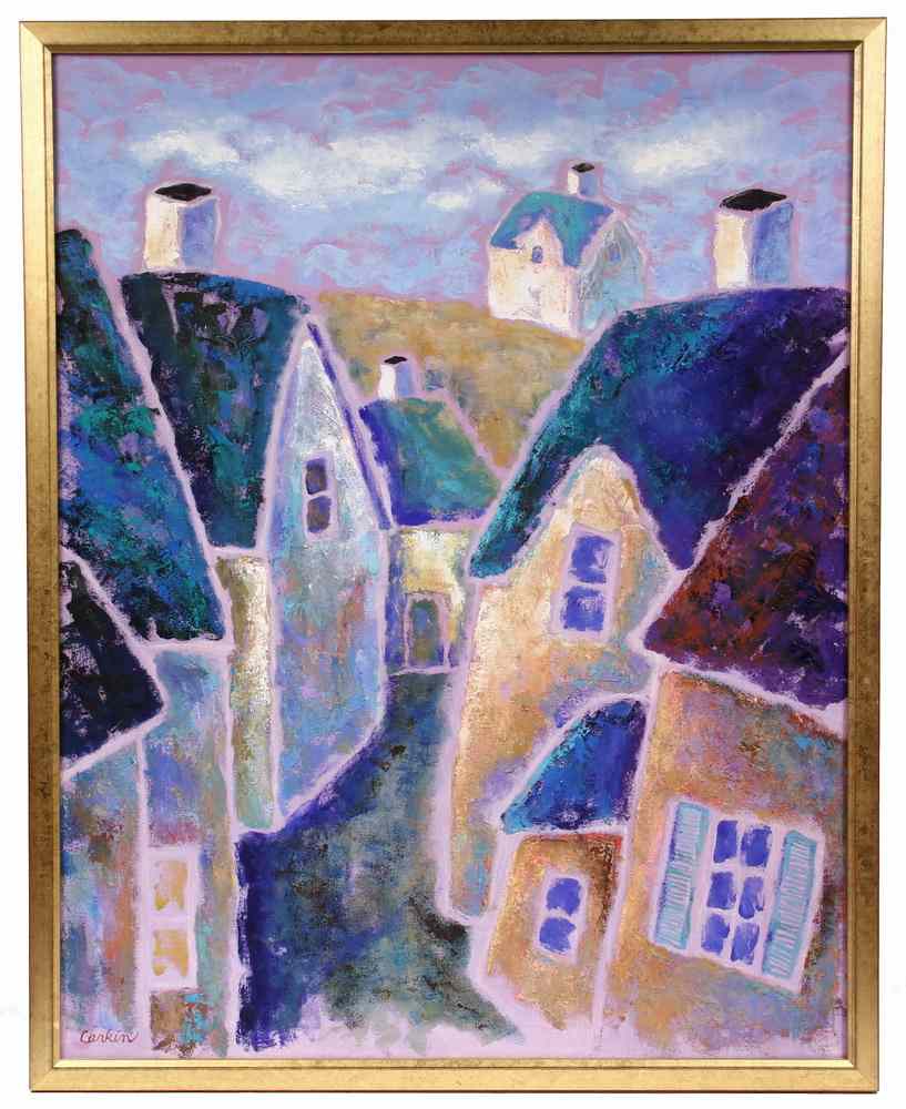 Appraisal: OOC - Cottages by Sharon Larkin contemporary Maine a colorful