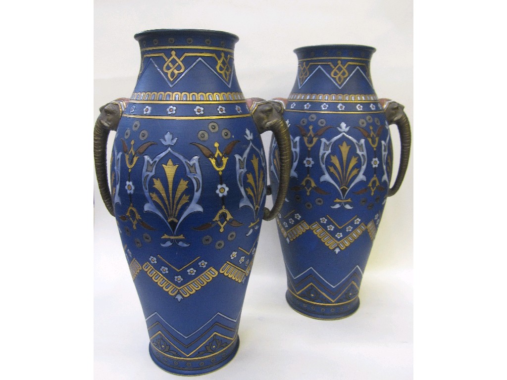 Appraisal: Pair of Villeroy Boch Mettlach vases the blue ground with