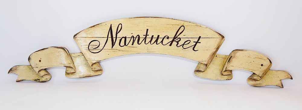 Appraisal: Folk Art Carved and Painted Wood Nantucket Banner Exclusive on