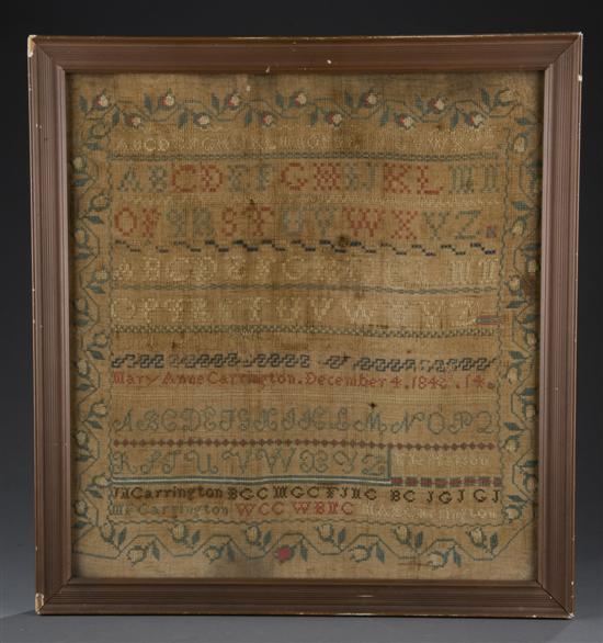 Appraisal: American sampler by Mary Anne Carrington American sampler stitched on