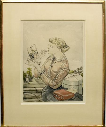 Appraisal: After Tsuguhara Foujita YOUNG WOMAN WITH MIRROR Hand-colored print Estimate