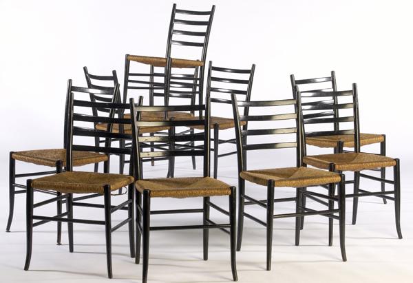 Appraisal: ITALIAN MODERN Set of ten ladderback side chairs with rushed