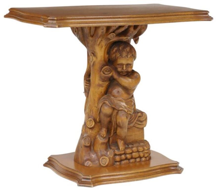 Appraisal: Italian figural carved walnut console table late th c cartouche-shaped