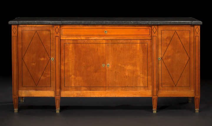 Appraisal: Directoire-Style Fruitwood and Marble-Top Cabinet early th century the rectangular