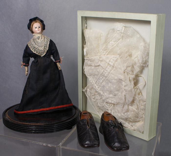 Appraisal: th c composition doll with glass eyes kid leather legs