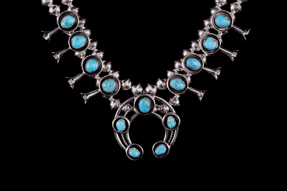 Appraisal: Navajo P Garcia Silver Turquoise Squash Blossom Featured in this