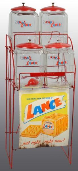 Appraisal: Lance Snack Jars with Metal Rack Description s to s