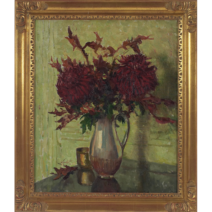 Appraisal: Edward Barnard Lintott American - ''Dark Red Chrysanthemums '' c