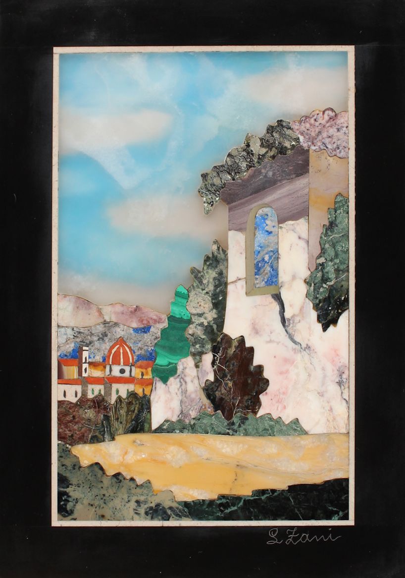 Appraisal: SIGNED ITALIAN PIETRA DURA LANDSCAPE '' x '' signed lower