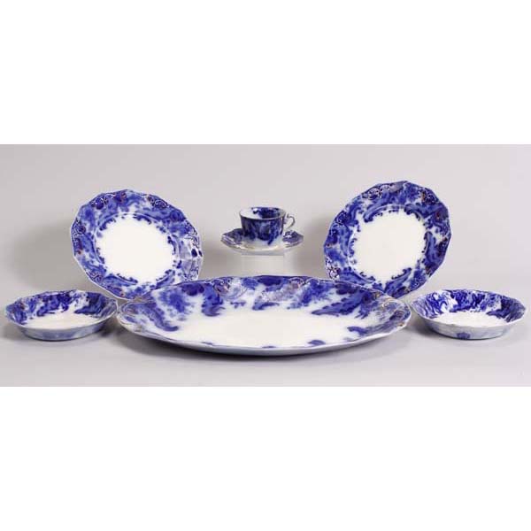 Appraisal: Lot of English flow blue china in Argyle pattern large