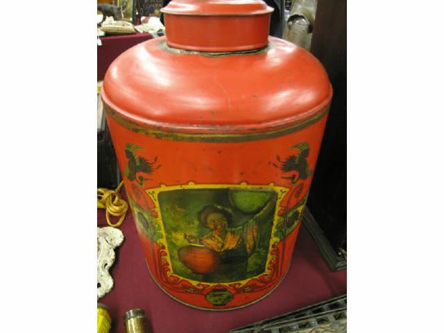 Appraisal: Oriental Large Tin Tea Cannister