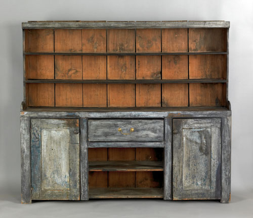 Appraisal: New England painted pine pewter cupboard th c with an