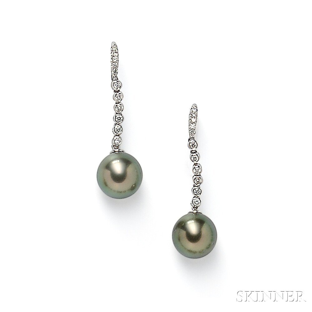 Appraisal: kt White Gold Tahitian Pearl and Diamond Earpendants each pearl