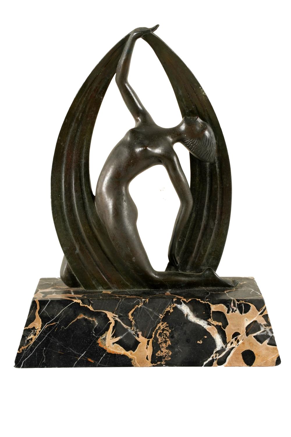 Appraisal: DECO STYLE BRONZE NUDE FIGUREunsigned on a marble base bronze