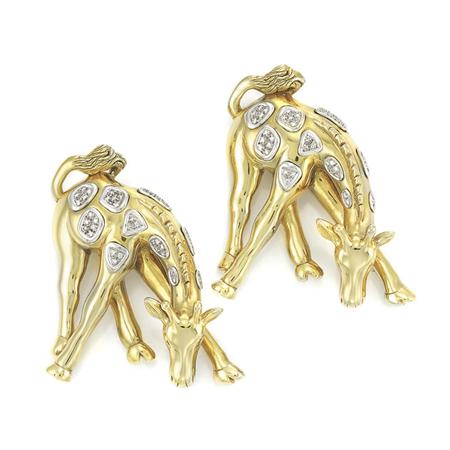 Appraisal: Pair of Gold and Diamond Giraffe Brooches Estimate -