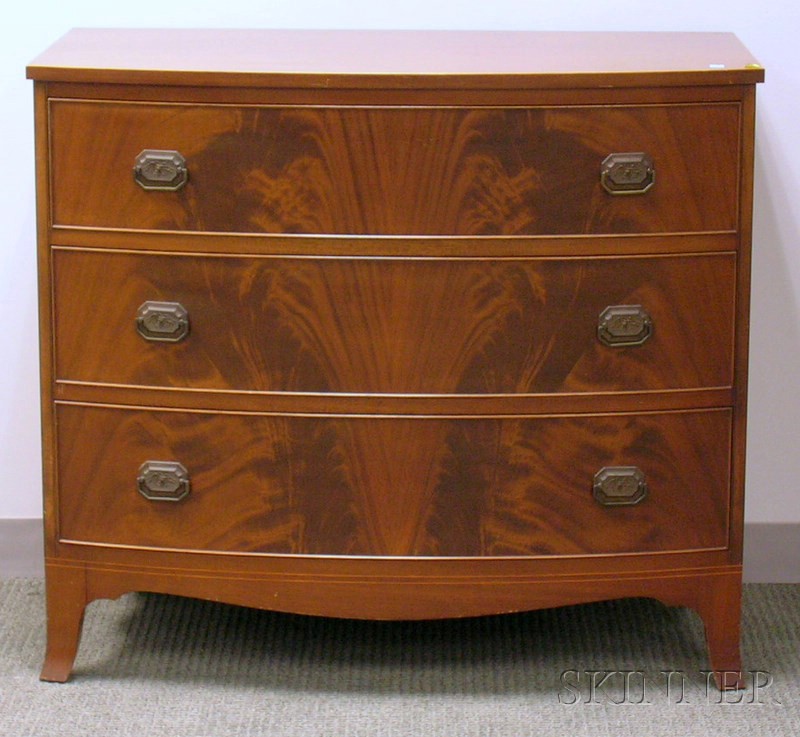 Appraisal: Regency-style Inlaid Mahogany Bowfront Three-Drawer Chest