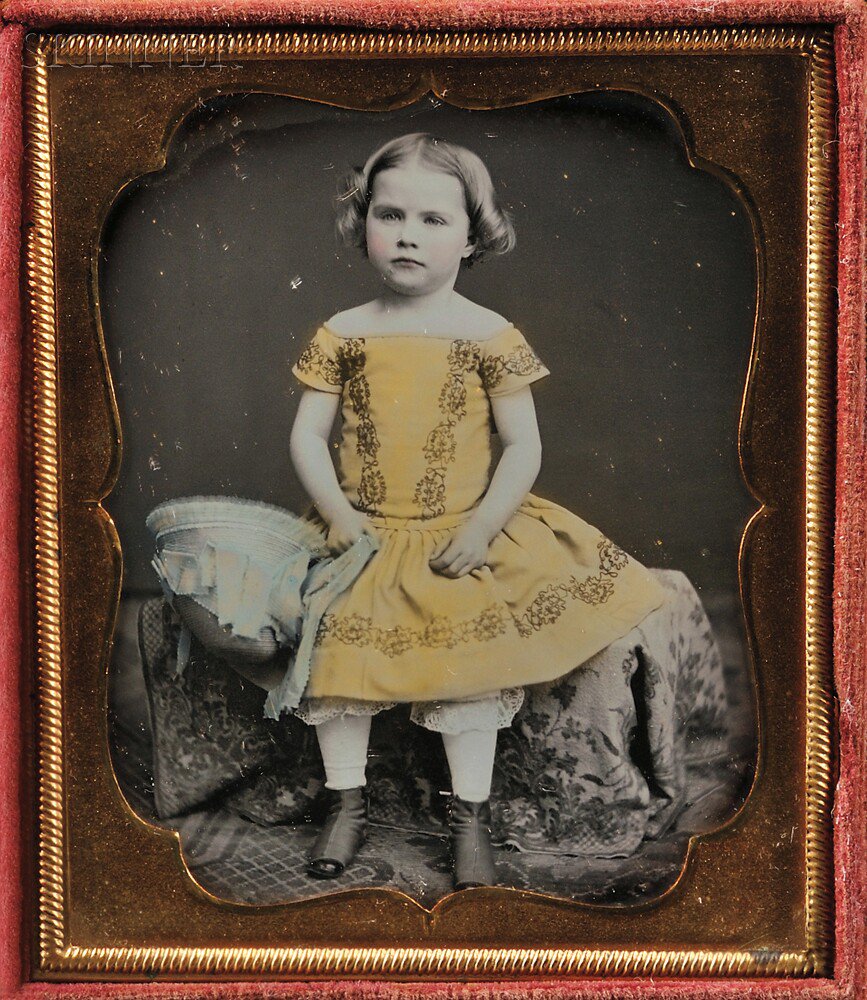 Appraisal: American School th Century Hand-tinted Sixth-plate Daguerreotype of a Young