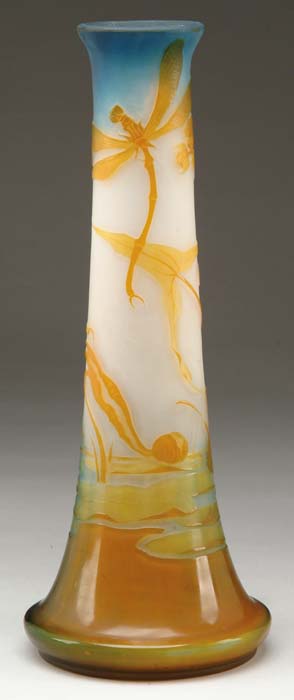 Appraisal: GALLE VASE Important dragonfly and water lily decorated vase has