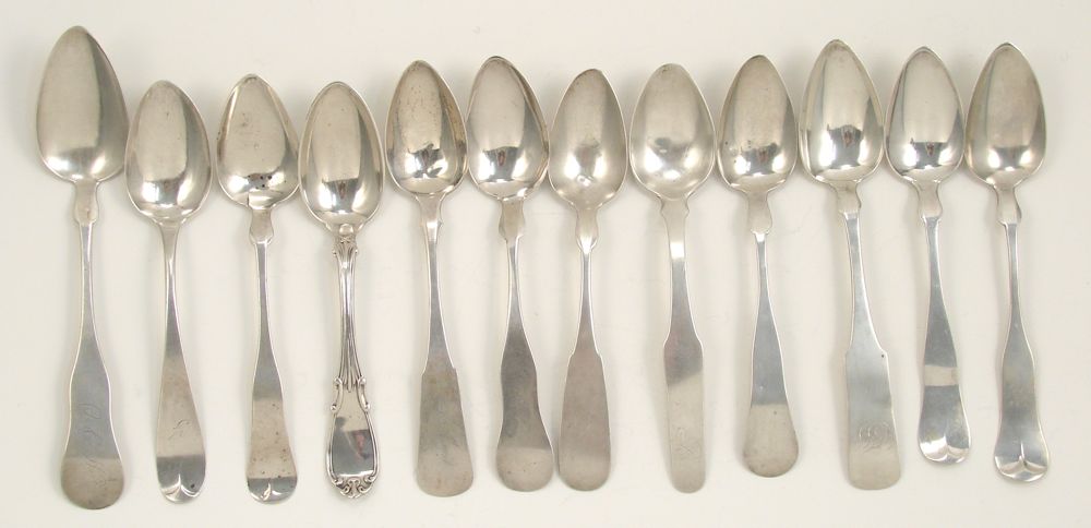 Appraisal: LOT OF COIN SILVER PLACE SPOONS th CenturyBy various makers