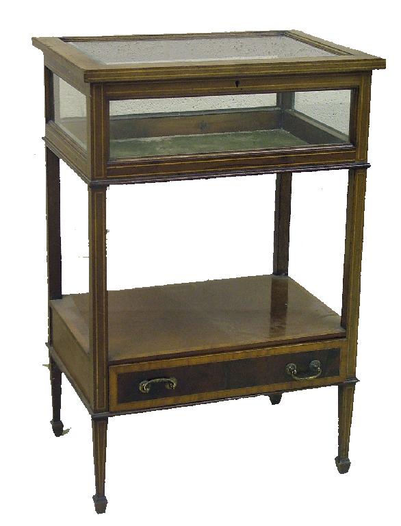 Appraisal: Edwardian mahogany inlaid bijouterie display cabinet inlaid with satin wood