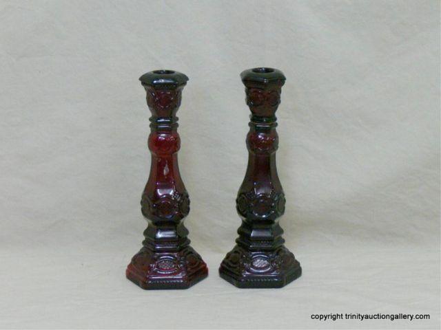 Appraisal: Ruby Red Glass Cape Cod Candle Sticks - issued by