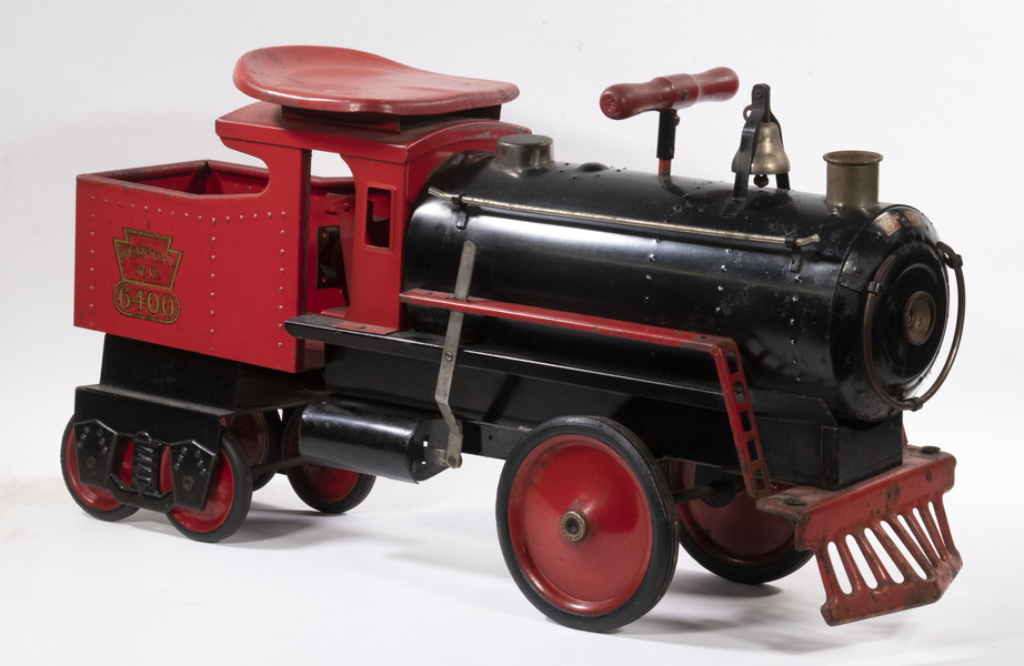 Appraisal: KEYSTONE RAILROAD RIDE-ON LOCOMOTIVE Vintage Keystone Toy Mfg Pressed Steel