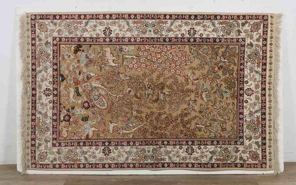 Appraisal: Prayer rug with tree of life and animal motifs Silk