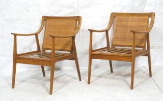 Appraisal: Pr Woven Close Caned Back Lounge Chairs Slope wo Pr