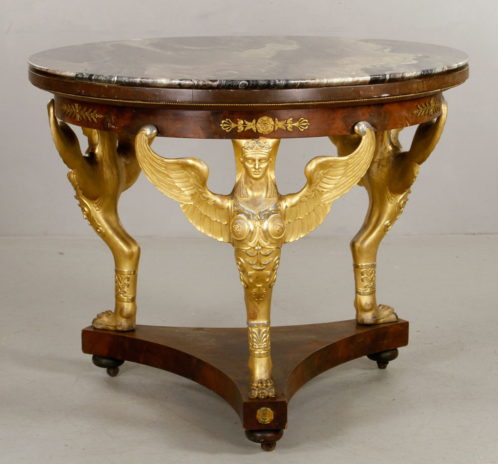 Appraisal: - French Empire Style Table French Empire Style mahogany and