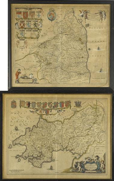 Appraisal: BRITISH MAPS Two hand-colored double page engraved maps with decorative