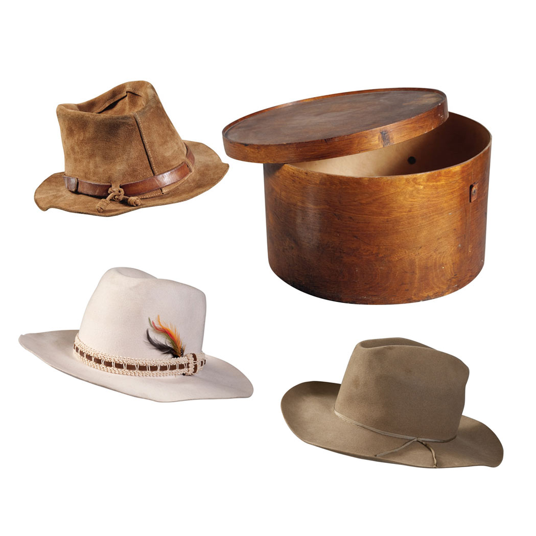 Appraisal: Group of Three Western Hats Together with a Wood Hat