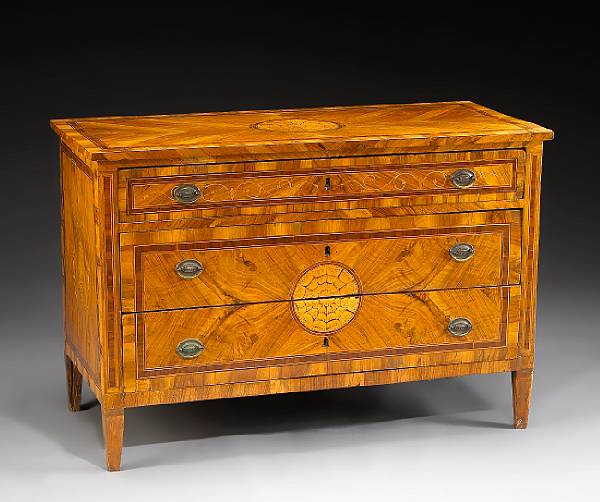 Appraisal: An Italian Neoclassical marquetry and walnut chest of drawers last