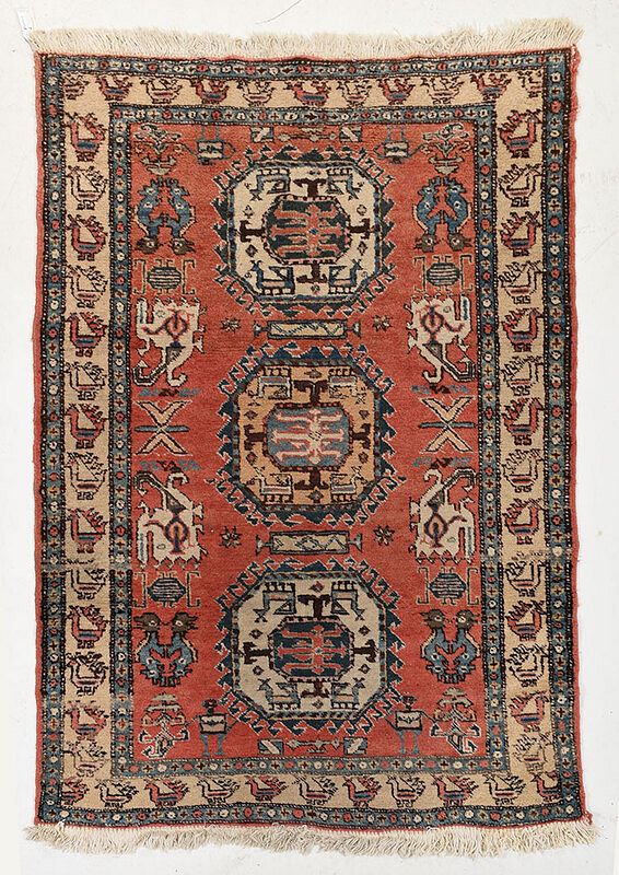 Appraisal: Persian Rug mid th century three octagonal medallions red field