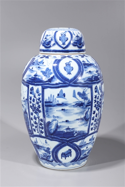 Appraisal: Large Chinese blue and white Kangxi-style porcelain covered vase with