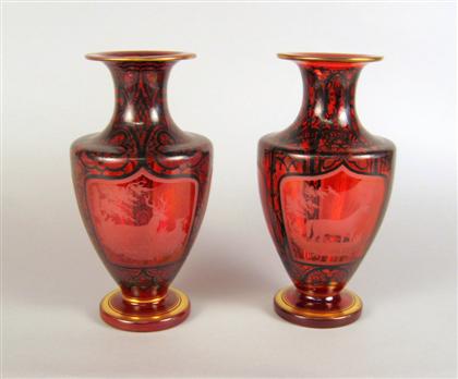 Appraisal: Pair of red flash Bohemian glass vases late th century