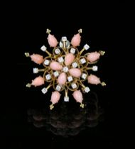 Appraisal: Diamond and Coral Brooch Beautiful star-burst pendant brooch in K